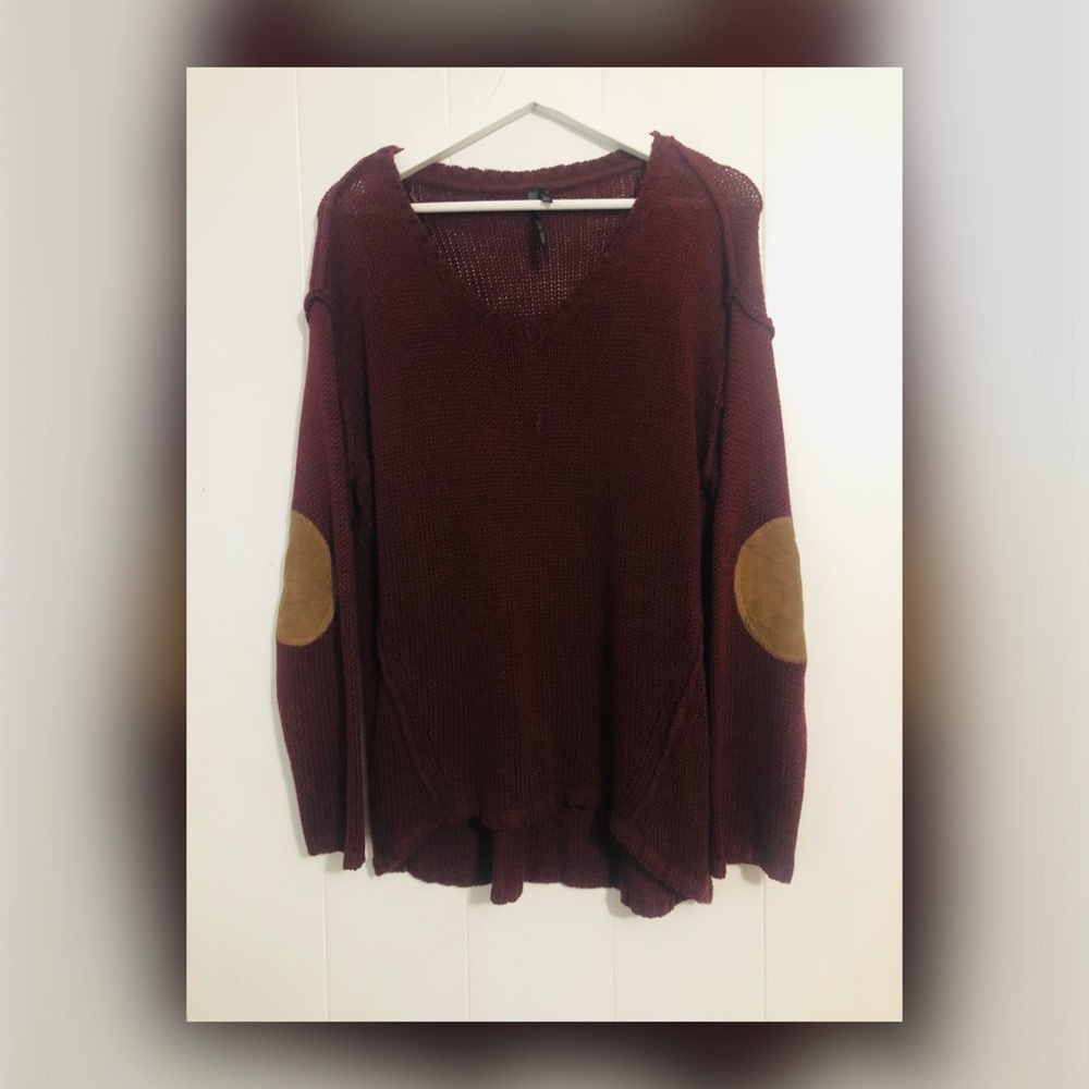 Maroon Knit Sweater with Elbow Patches